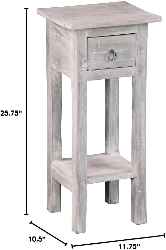 HomeStock Two-Tier Side Table with Drawer - Fully Assembled Narrow End Table Distressed Light Gray