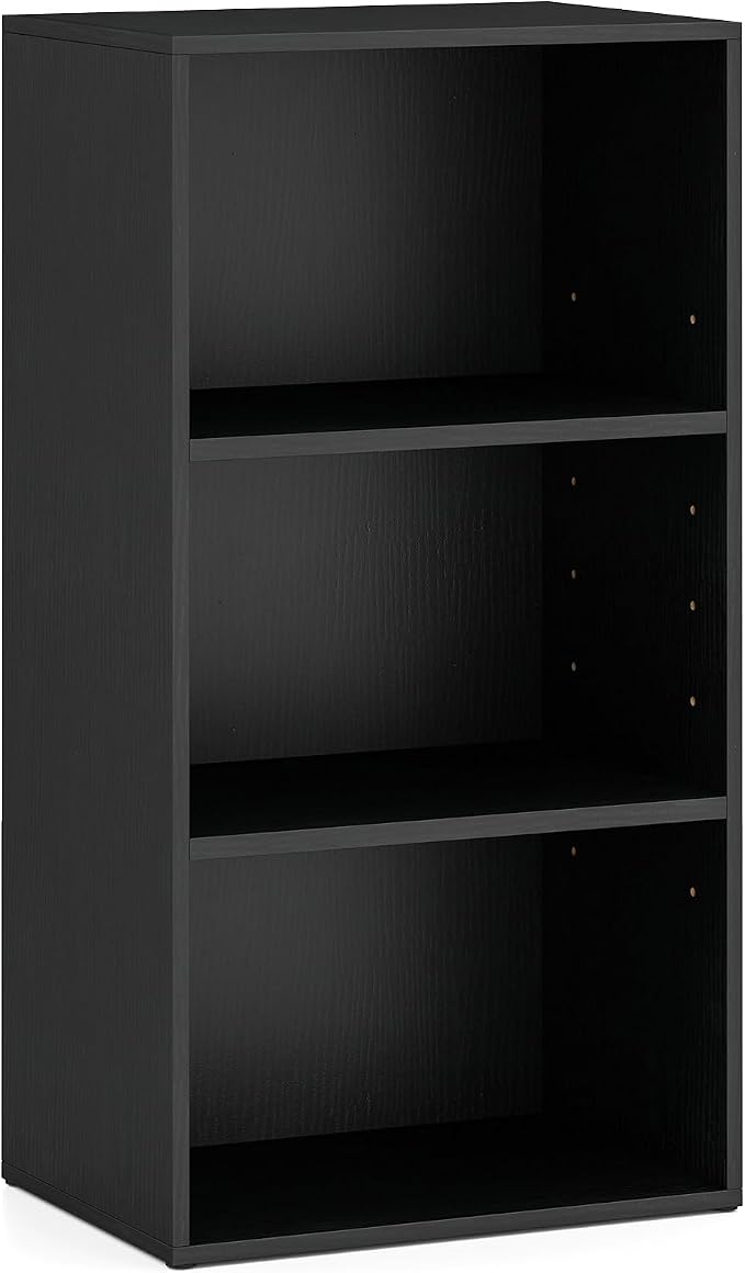 3 Shelf Bookshelf, 31.5” Small Bookcase with 2 Adjustable Shelves, Wooden Bookshelves and Bookcases, Modern Display Shelf, 3 Cube Storage Organizer for Home Office Bedroom (Black)