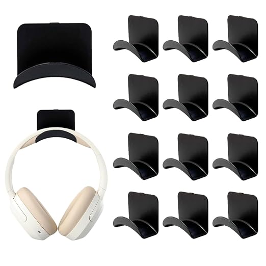 12 PCS Headphone Wall Hangers with Nano Tape, Adhesive Gaming Headphone Stand Headset Holder Hook Wall Desk Closet Door Mount for Most Headphone Controller Hat Baseball Caps (Black)