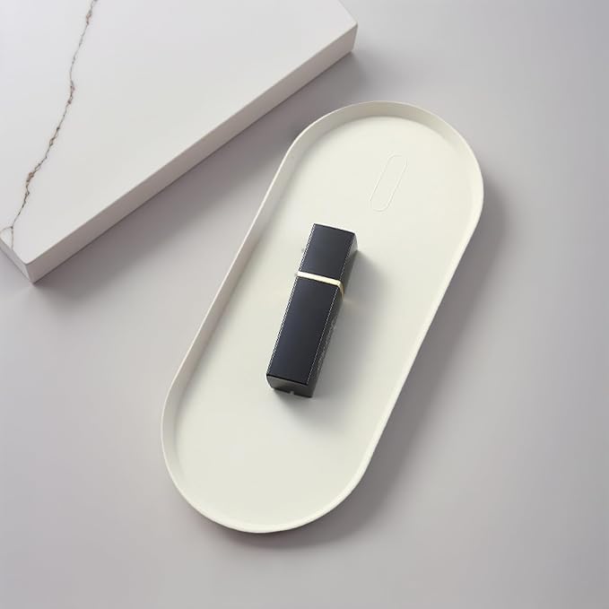 White Silicone Vanity Tray, 8.66x3.94 Inch Oval Food-Grade Counter Organizer, Dishwasher Safe Scratch-Proof Storage Tray for Jewelry Makeup Bathroom Desk