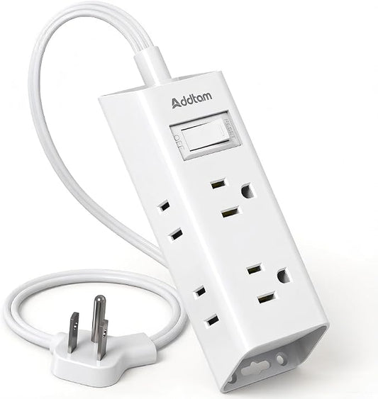 Addtam Flat Plug Power Strip with 6 Outlet Extender, 3 FT Extension Cord Flat Wall Plug with Multiple Outlets, No Surge Protector for Cruise Ship, Travel, Dorm, Home Office, Cruise Essentials, White
