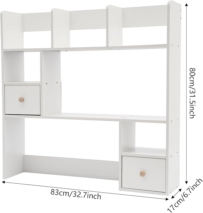 Desktop Bookshelf, Home Office Desk Organizer, Desktop Storage Organizer, for Study Rooms, Offices, Bedrooms, Libraries, Reading Rooms, Etc (White)