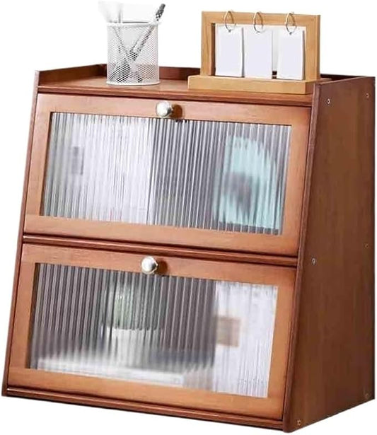 Bookcase Trapezoidal Desktop Bookshelf, with Plastic Flap Door Desk Tidy Organiser, Freestanding Home and Office Supplies Storage Display Shelf(L50xW28xH50 cm)