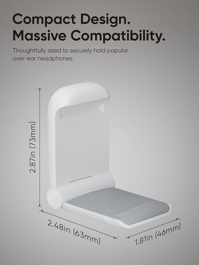 MAMUVIMO Headphone Stand, Headset Stand Foldable ＆ Sticky, Headphone Holder Hook Mount with Non-Slip Silicone, Adhesive Earphone Desk Hanger Clip Space-Saving for Airpods Max, All Earphones-White