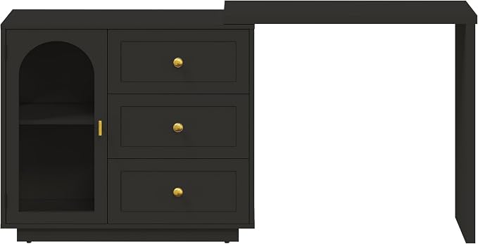 FansaFurn 59" L-Shaped Vanity Table with 3 Drawers & 1 Door, Extendable Makeup Vanity Desk, Modern Dressing Table for Bedroom, Dressing Room, Black