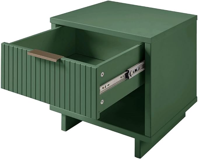 Manhattan Comfort Granville Modern Nightstand 1.0 with 1 Full Extension Drawer, Sled Legs, and Gold Accent Metal Handle, Bedside End Table for Bedroom or Living Room in Sage Green