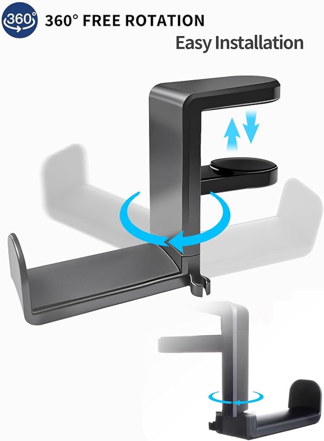 Headphone Hook，Headphone Stand，PC Gaming Headset Holder for Desk，Desk Headphone Hanger，Desk Hook with 360-Degree Adjustable Rotation