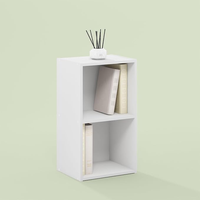 Hagen 2-Tier Open Shelf Storage Organizer, Bookcase, Bookshelf, for Living Room and Home Office, White
