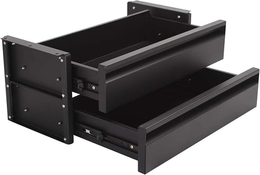 POPMOON 15 in 2-tier Under Desk Drawer,Adjustable Height, Under Desk Drawer Slide Out with Slide Extension Mounted Under Flat Wooden Table, Carbon Steel Hidden Desk Drawer for Office & Home