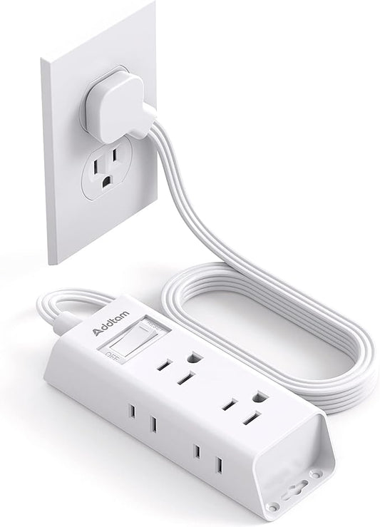 Cruise Essentials - Flat Plug Power Strip, Addtam 5 ft Ultra Flat Extension Cord with 6 Outlets Extender, No Surge Protector for Cruise Ship, Travel, Dorm, Home Office, ETL Listed
