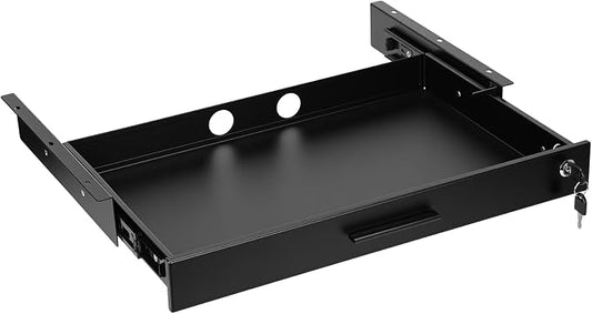 Menkxi 22'' x 14'' Under Desk Drawer Slide Out Storage Organizer, Lockable Metal Desk Drawer for Laptop and Office Accessories, Large Hidden Under Table Storage Box with Cable Management, Black