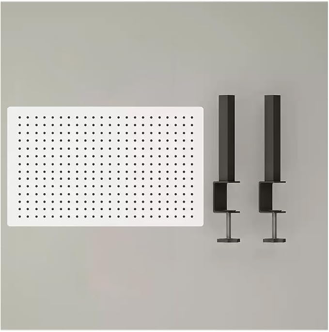 Clamp on Desktop Shelving System, Metal Clip on Desk Hanging Panel, Gaming Desk Accessories with Pegboard and Shelf,White,Large