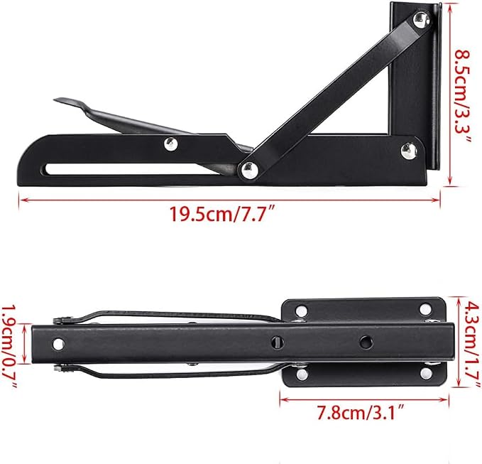 Folding Shelf Brackets 8 Inch - Heavy Duty Foldable Floating Shelves Brackets, 2 Pcs Fold Down Shelf Wall Mounted, Black Folding Table Brackets with Wall Screw, Max Load 100lb