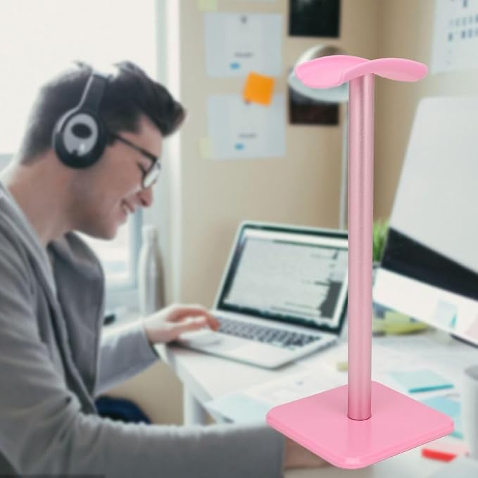 Headphone Stand with Anti-Slip Base & TPU Tray – Aluminum Alloy Holder for Gaming Headsets, Universal Fit Home Office Desk Organizer(Pink)