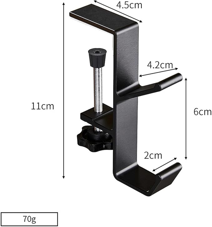 2 Pcs Adjustable Table Clamp Hooks Aluminum Alloy Under Desk Holder Desk Side Mount Hook for Headphones Bags Hats Keys Vacuum Cup (Black)