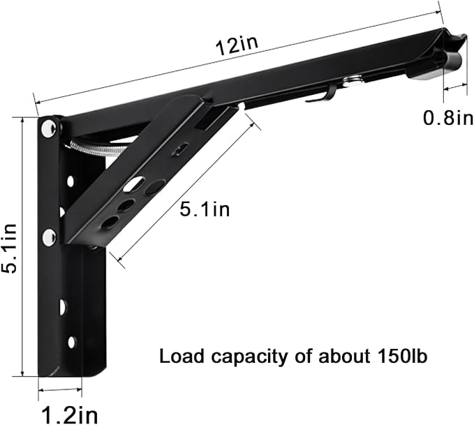 90 Degree Fold-Down Table Hinge, 12" Heavy-Duty Wall Bracket | High load capacity, 90° self-locking, DIY space-saving. Suitable for Room, RVs, garages,Easy to install; screws included