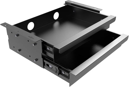 Dual Tier Under Desk Mounted Sliding Pull-out Drawer, 2 Layers W 15.3" x D 9.8" x H 5.1" Storage Organizer for Sit Stand Workstation, Metal, Black (2TierMedium)