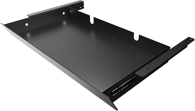 Large Under Desk Mounted Sliding Drawer with 2 Cable Hole and 60 Degree Tilt Panel to Pull Out, 22.4'' Long & 9.2'' deep Large Storage Organizer for Sit Stand Workstation