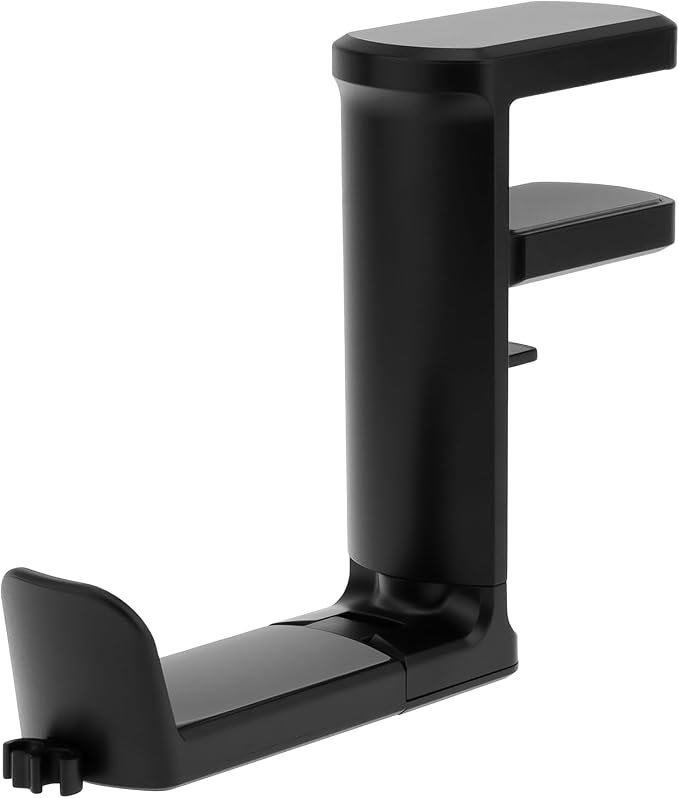 2pcs Under Desk Headphone Hanger Holder Utility Hook 360° Rotating Adjustable Clamp-on Earphone Hook Holder Mount Cable Clip Organizer Fit for PC Gaming Office Headset Hanger Gift (Black)