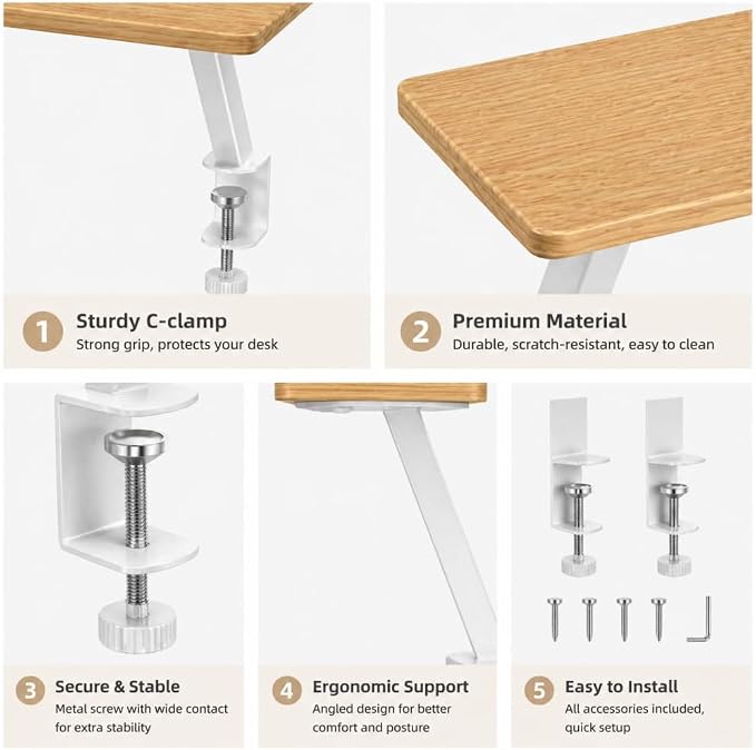 25.98'' x 9.84 ''Desktop Extender Suitable for Ergonomic Computer Monitors and Laptop risers -Floating Desktop Organizer with Clip-on Base (White)