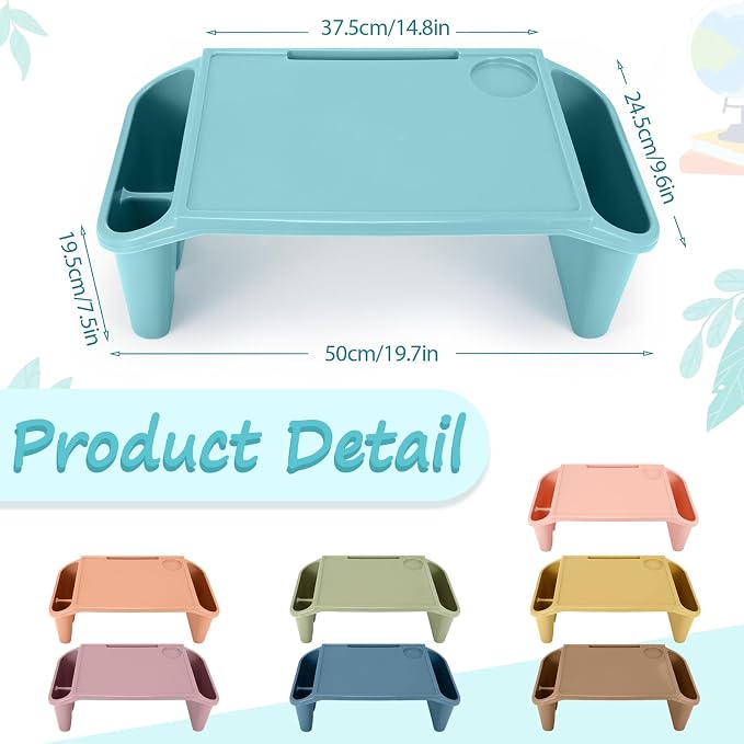 Beeveer 8 Pcs Kids Lap Desk Tray Bulk 19.7x9.6x7.1in Portable Lap Tray for Kids Plastic Table with Side Storage Space for Bed Classroom Laptop Children Car Activity Eating Floor (Morandi Colors)