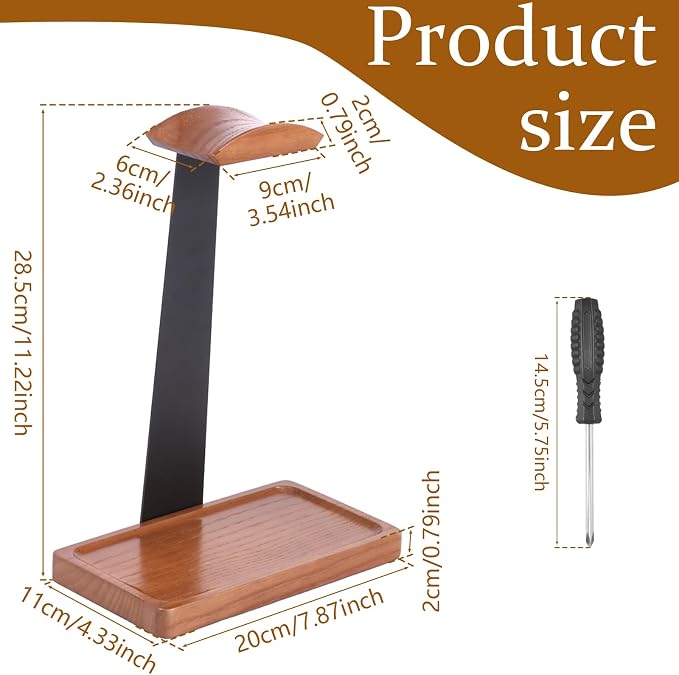 Walnut Headphone Stand, Wooden Headset Stand for Desk, Wood Gaming Headphone Holder with Storage Base Present for Men Brown or Black(Brown)
