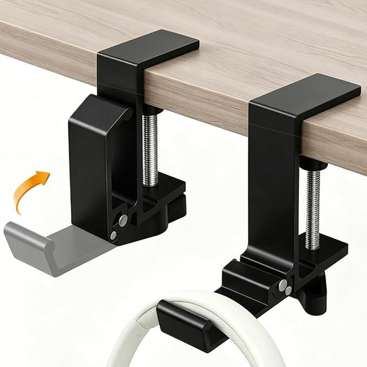 2PCS Foldable Headset Holder, Headphone Stand for Desk with Heavy Duty Aluminum Alloy, Adjustable Desk Clamp Holds Up to 22 lbs, Space Saving Headphone Hanger for desk office, Headphone Accessories