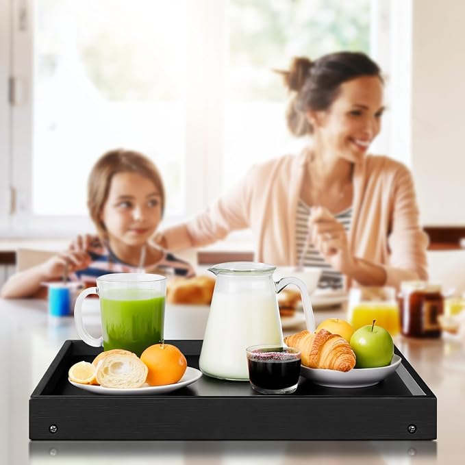 RRX Bamboo Bed Tray Table with Folding Legs, Breakfast Tray, 2 Pack (Black) | Bed Trays for Folding Table Eating, Kitchen Serving, Food, Sofa, Snacking or Working, Laptop Desk Dinner, Snack Tray