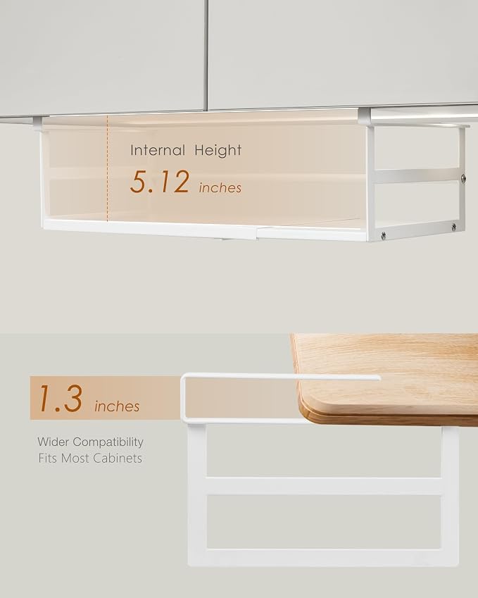 Under Shelf Storage Basket, 2-Pack Under Cabinet Shelf Organizer | Expandable Hanging Basket Holds 35 lbs Add-On Kitchen Pantry Cupboard Counter Laundry 13.19-23.03" W x 8.66" D x 5.12" H