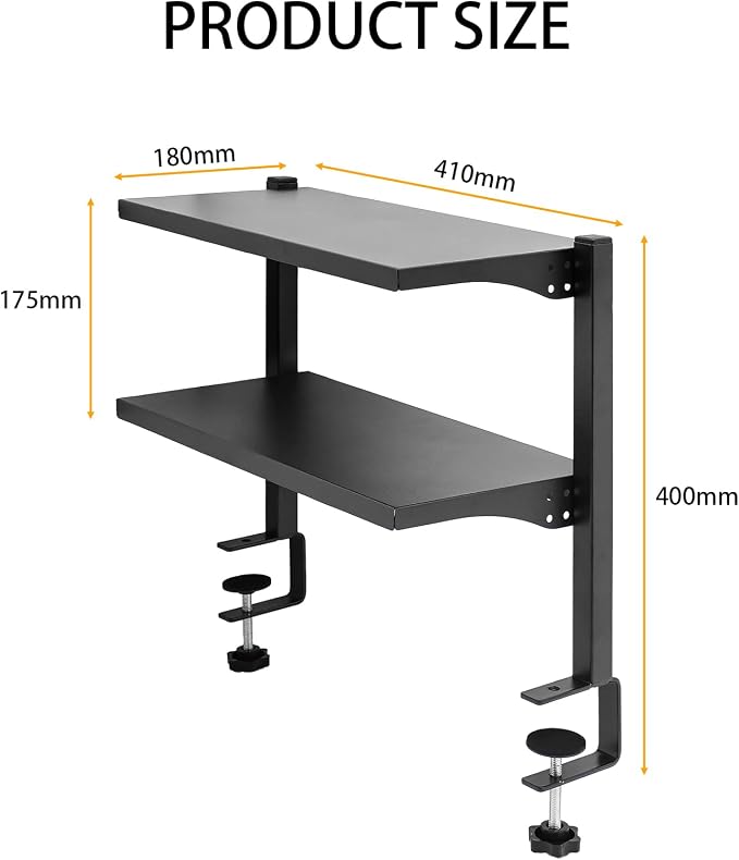 2-Tier Clamp On Desk Shelf,16 inch Adjustable Above or Under Table Storage Shelves,Desktop Organizer