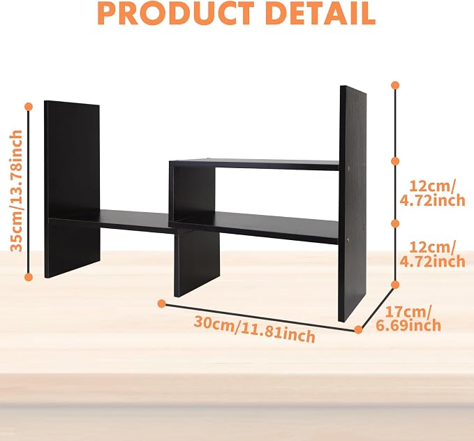 ShellKingdom Desk Shelf Organizer, Desktop Shelves, Adjustable Desktop Corner Shelf, Bookshelf Storage Rack and Cubicle Decor for Desk, Tabletop, School, Office, Dorm Desk Organizer - Black