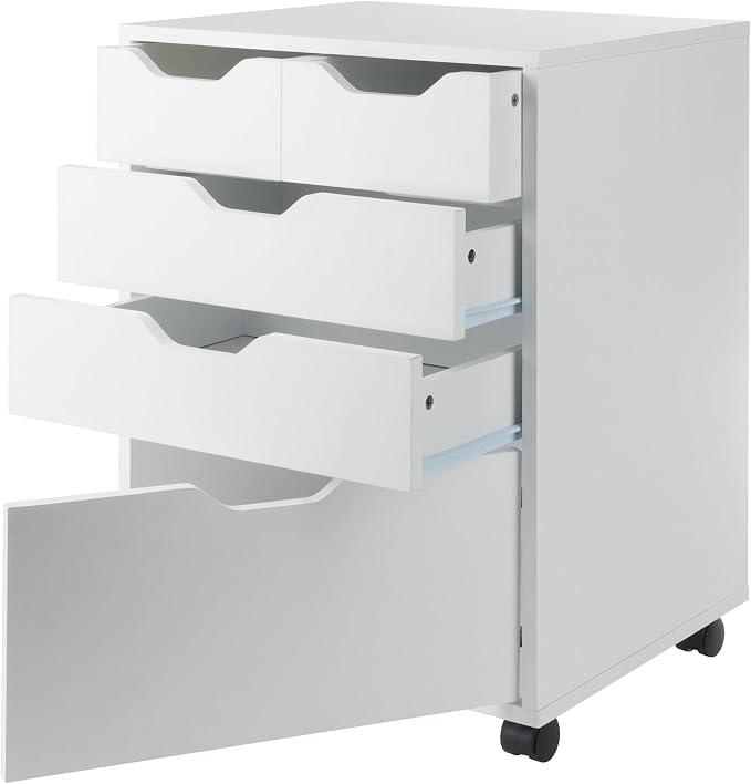 Winsome Halifax Mobile Storage Cabinet with 5 Drawers in White, Stylish & Functional Home Storage Cabinet for Filing, Kitchen Organization, Moveable Furniture for Office, Dorms, Apartments