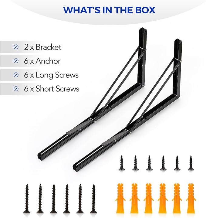Ravinte 2 Pack 22 Inch Folding Shelf Brackets – Matte Black, Heavy Duty Collapsible Brackets for Tables and Benches – Space-Saving Design