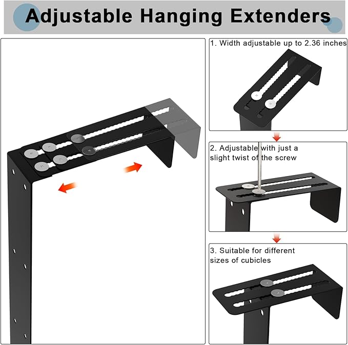 6 Pcs Cubicle Shelf Hanger Extenders - Desk Shelf Extension Fit for Office Workstation Width Extension, Metal Cubicle Storage Hangers Expanders for Office Organization (Black)