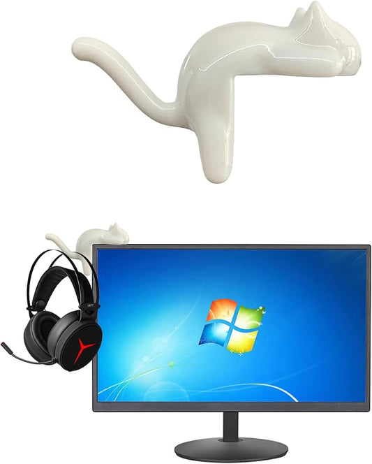 Cute Cat Tail Hook for Computer Screen,Computer Monitor Decor,Tight Spaces, Hang Keys, Desk Art Hook，Accessories in Easy Reach (White)