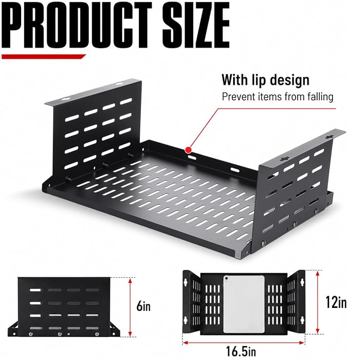 Under Desk Computer Mount for Small Form Factor Sff Computers and Pcs, Using Space 16.7" x H 6" x D 12" Mount Shelf Organizer for Office Home Workstation Gaming Stand up Desk