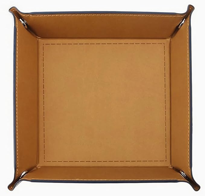 Valet Tray Desktop Storage Organizer, Vegan Leather Catchall Tray Bedside Vanity Tray Nightstand Caddy Holder for Remote Controller, Watch, Keys, Phone, Wallet, Sunglasses, Jewelry, Khaki
