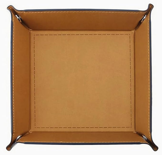 Valet Tray Desktop Storage Organizer, Vegan Leather Catchall Tray Bedside Vanity Tray Nightstand Caddy Holder for Remote Controller, Watch, Keys, Phone, Wallet, Sunglasses, Jewelry, Khaki