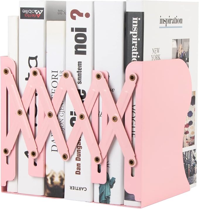 Aobopar Book Ends, Bookends for Shelves, Book Organizer for Desk, Metal Bookends for Heavy Books, Book Holders for Shelves, Suitable for Office, Home and School Use (Pink)