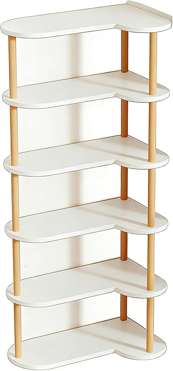 Desktop Bookshelf Organizer, Multi Tier Space Saving Corner Shelf, Thickened Wood Board Structure, Small Bookcase for Office, Home, Dorm(White,15.3 * 8.4 * 41.7in)