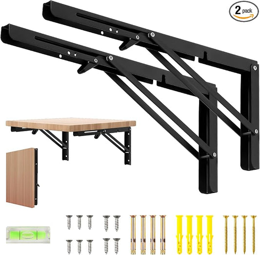 16 Inch Folding Shelf Brackets, 2 Pcs Heavy Duty Metal Collapsible Shelf Bracket Wall Mounted Brackets for Fold Down Table Wall Mounted Brackets for Shelves Space Saving（Max Load: 132 lb）