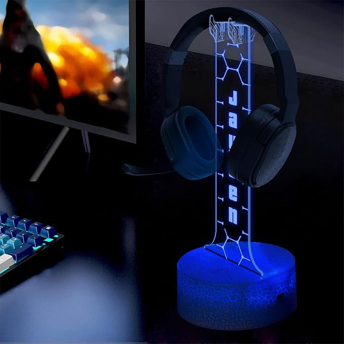 Personalized RGB LED Headphone Holder, Custom Gaming Headset Gift for Boyfriend Girlfiend, Valentine Gift for Gamer, Game Room Decoration, Custom Gamer Gifts