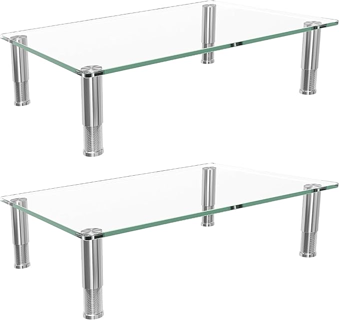 Simple Trending 2 Pack Tempered Glass Monitor Riser, Height Adjustable Desktop Stand for Laptop Printer TV