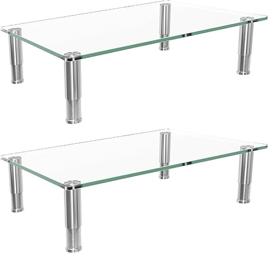 Simple Trending 2 Pack Tempered Glass Monitor Riser, Height Adjustable Desktop Stand for Laptop Printer TV