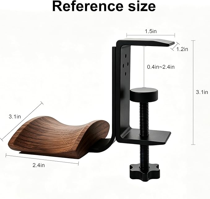 Headphone Holder Walnut Wood & Solid Metal Headset Hanger Stand for Desk Adjustable Design Ideal Headphone Stand for All Headphone Sizes