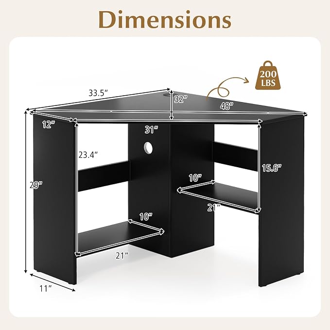 Giantex Corner Desk, Space-Saving Triangle Computer Desk with Storage Shelves & CPU Stand, Modern Makeup Vanity Table for Bedroom, Writing Desk for Small Spaces (Black)