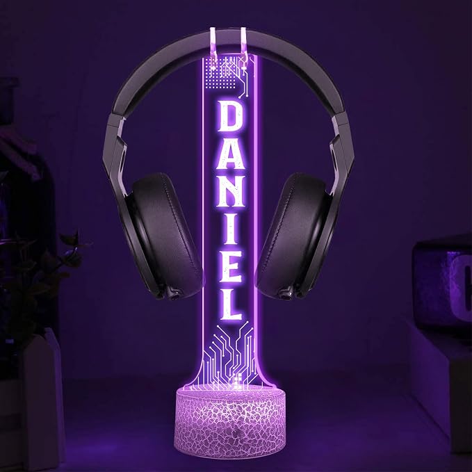 Personalized RGB Light-Up Headphone Holder for Desk, Custom Gaming Headset Holder with LED Lights, Game Room Decor, Cool Gamer Gift for Boyfriend, Streamer Gift, Christmas Home Decor