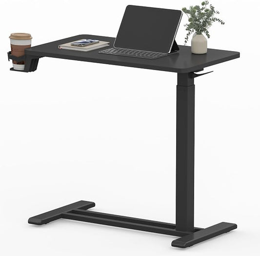 SANODESK Adjustable Overbed Bedside Table Pneumatic Adjustable Height Laptop Computer Standing Desk Cart with Tray, Hospital and Home Use(23.6" W x 13.8" D,Maple)