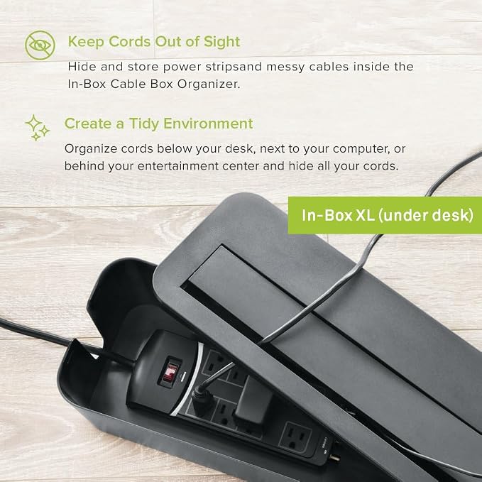 in-Box Cable Box Set with Extra Large Surge Protector Concealer Cable Management for Under Desk and Mobile Charging Station Power Strip Organizer for Desktop, Black