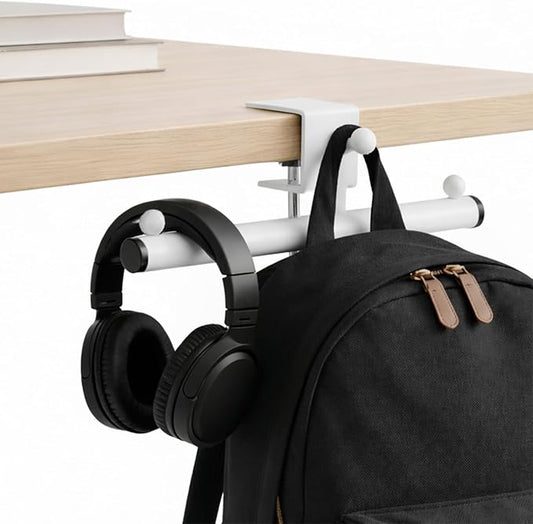 Heavy-Duty Backpack Hanger for Desk & Table, Adjustable Desk Hook for Bag with 80lb Capacity, T-Shape Backpack Holder & Purse Hook for Table, Clip-On Desk Bag Hook for Office Classroom Home